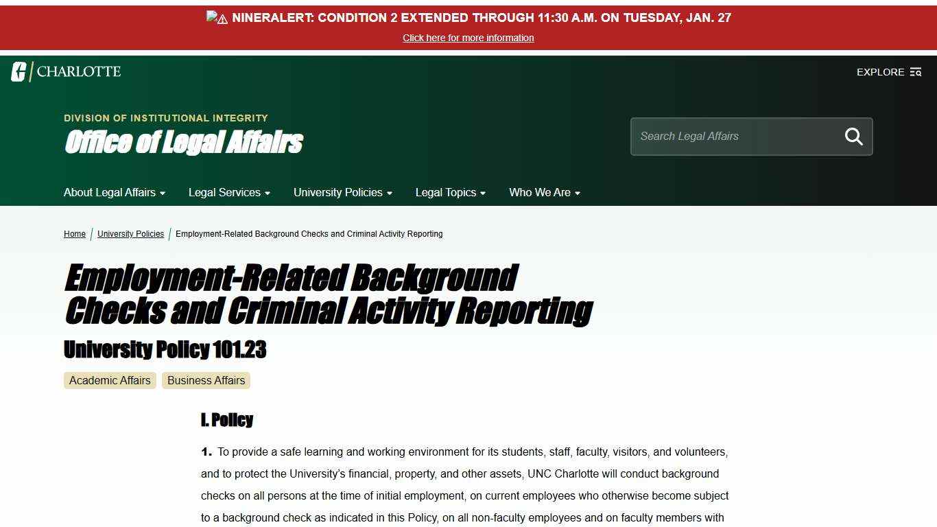 Employment-Related Background Checks and Criminal Activity Reporting - Office of Legal Affairs
